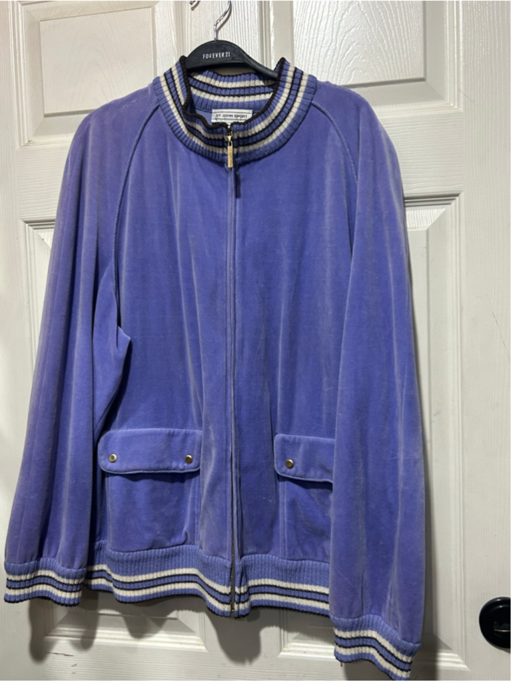 Women's St. John Sport Velour Zip-Up Jacket Purple White Size XL